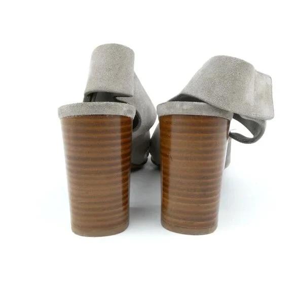 Vince Gray Suede Block Heeled Sandals Womens 6.5M Open Toe Made In Italy - Picture 6 of 12